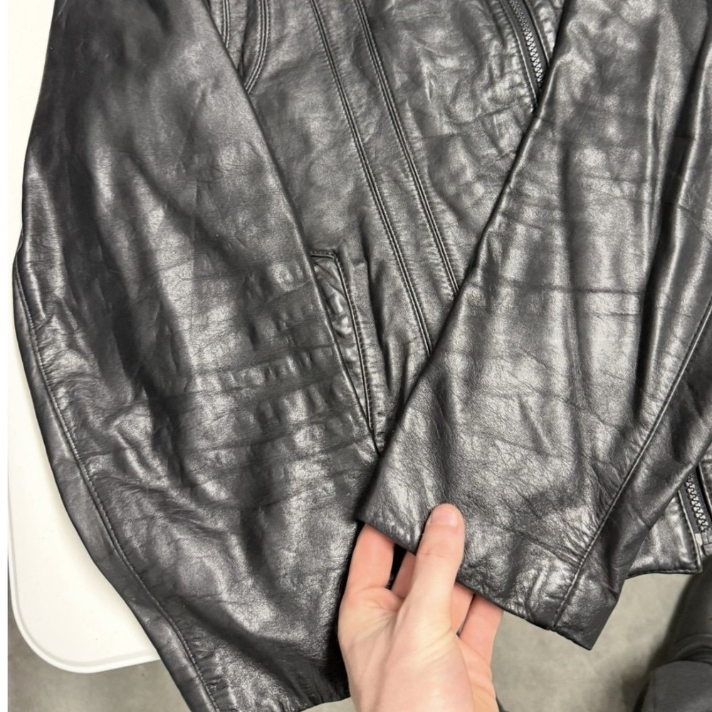Wilsons Suede & Leather Mens Black Leather Zip Up Jacket Size 42 Vintage Moto - Picture 2 of 7